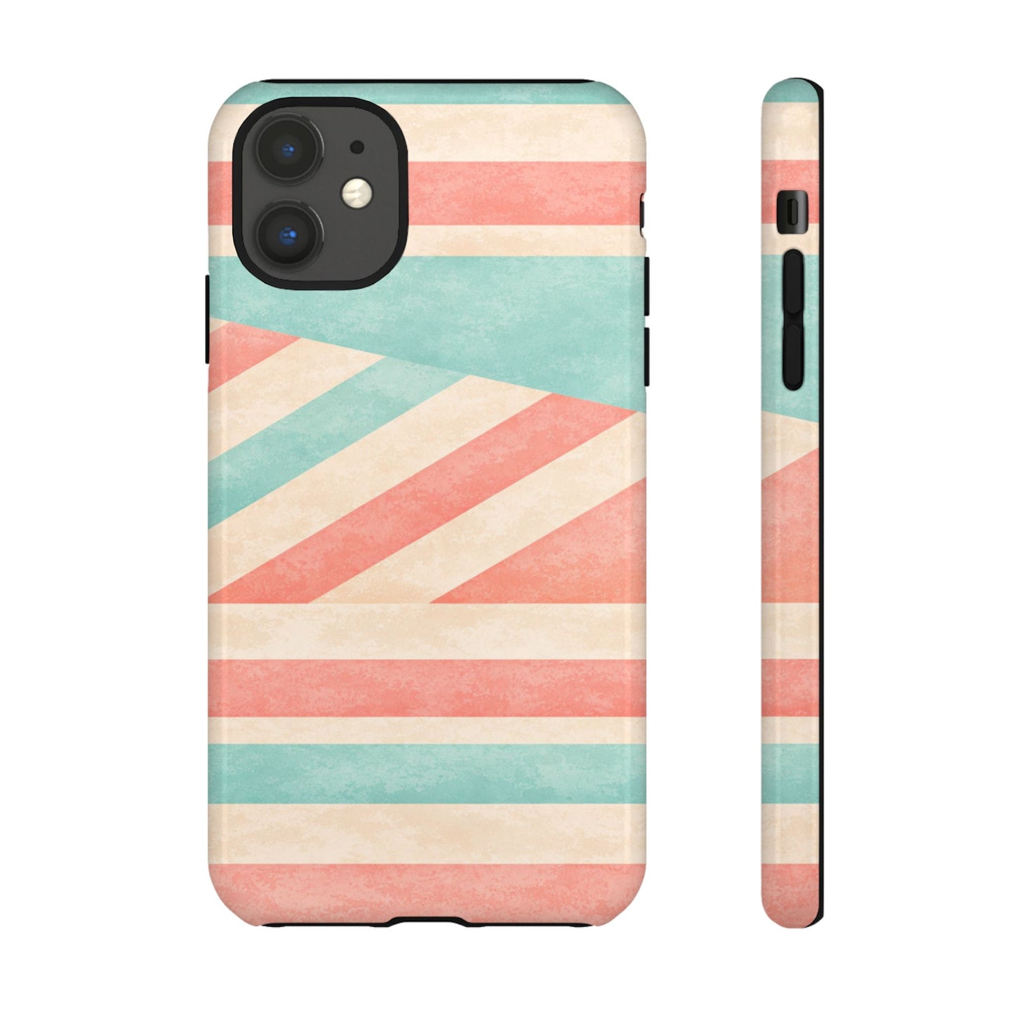 Pastel Stripes Tough Phone Case – Retro Coral & Teal Protective Cover