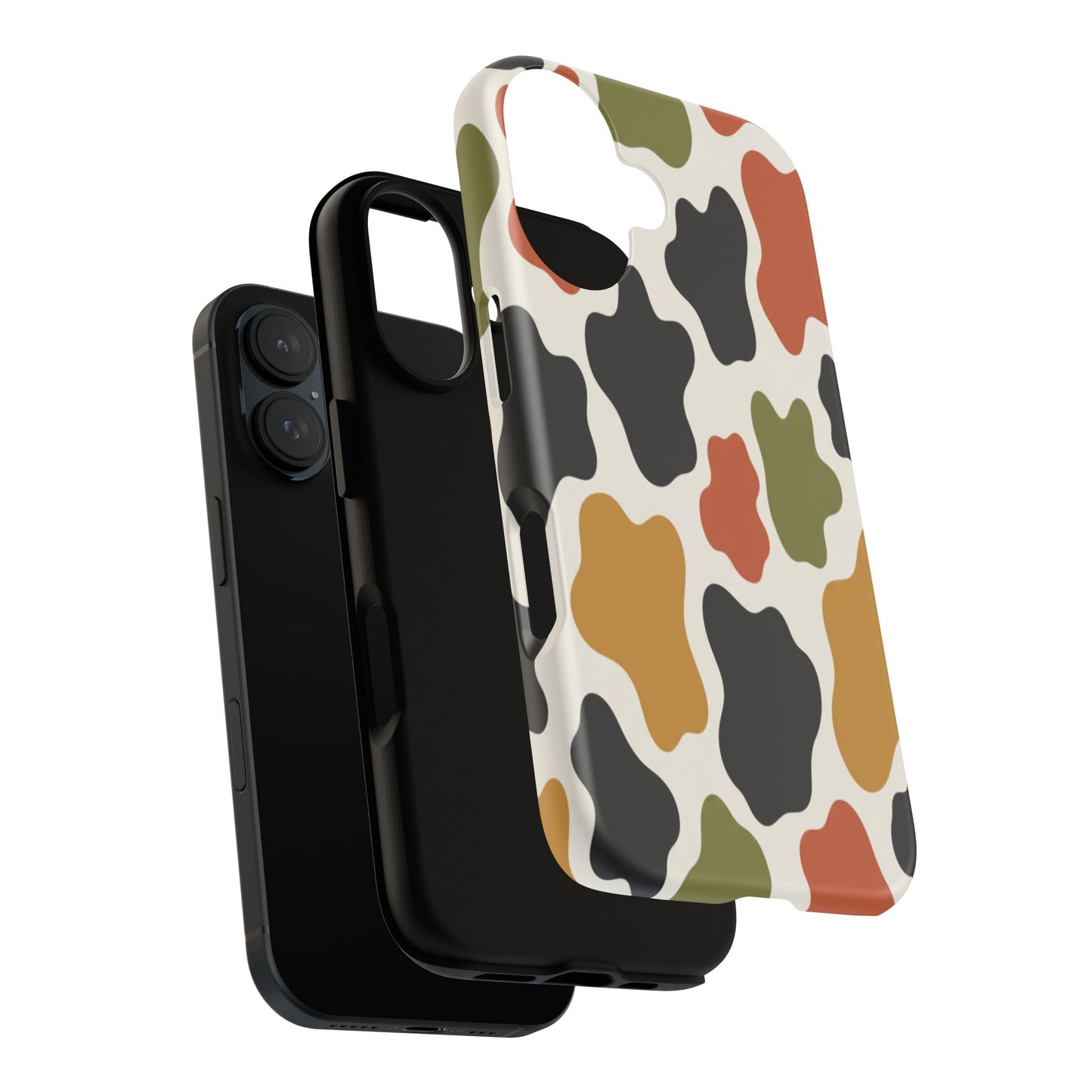 Camouflage Pattern Tough Phone Case – Retro Olive, Rust & Mustard Protective Cover