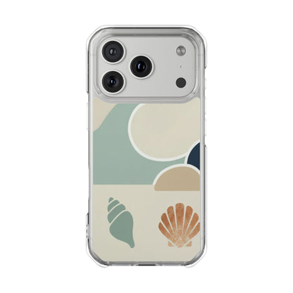 Clear Magnetic Phone Case — Coastal Shell & Wave Art, Minimal Beach Vibe