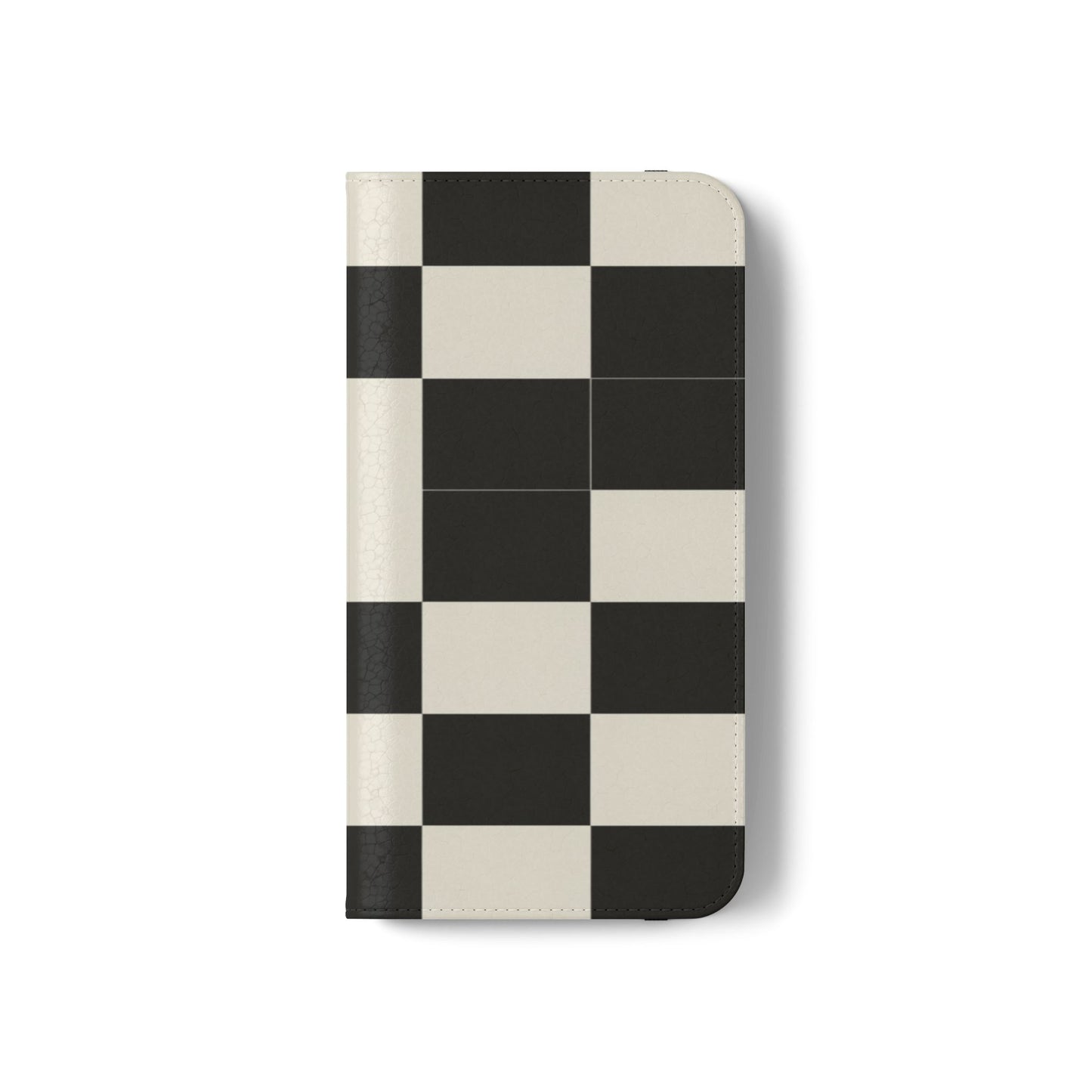 Checkered Flip Phone Case – Black & Cream Retro Grid Wallet Case