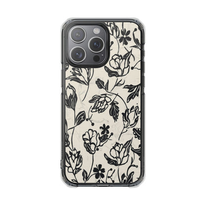 Floral Clear Magnetic Phone Case — Black Sketch Roses