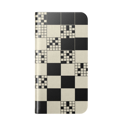 Checkerboard Flip Phone Case – Retro Black & Cream Geometric Wallet Case