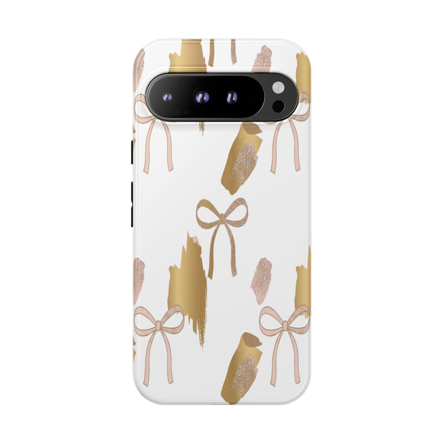 Phone Case — Gold Brushstroke & Blush Bow Pattern