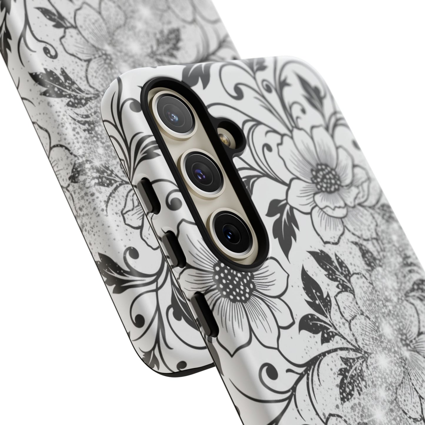 Floral Lace Phone Case — Black & White Vintage Flower Protective Case
