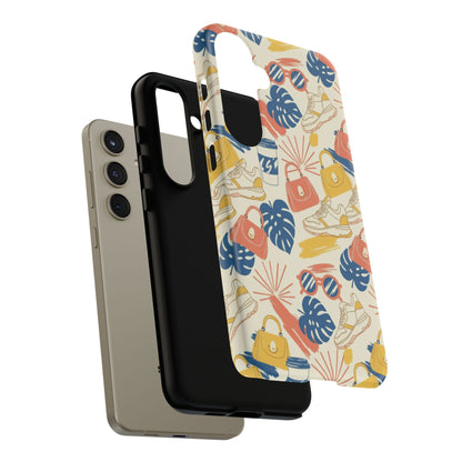 Tough Cases: Retro Summer Pattern Phone Case – Sunglasses, Sneakers & Tropical Leaves