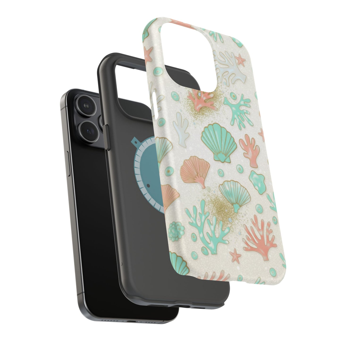 Sea Shells Magnetic Impact Phone Case — Pastel Coral & Teal Beach Design