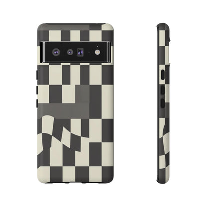 Checkerboard Wave Phone Case — Black & Cream Graphic Tough Case
