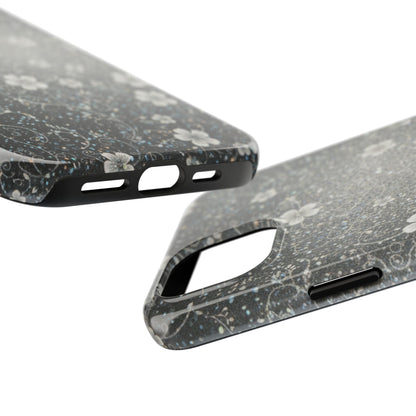 Floral Sparkle Tough Phone Case — Black & Silver Vintage Blossom