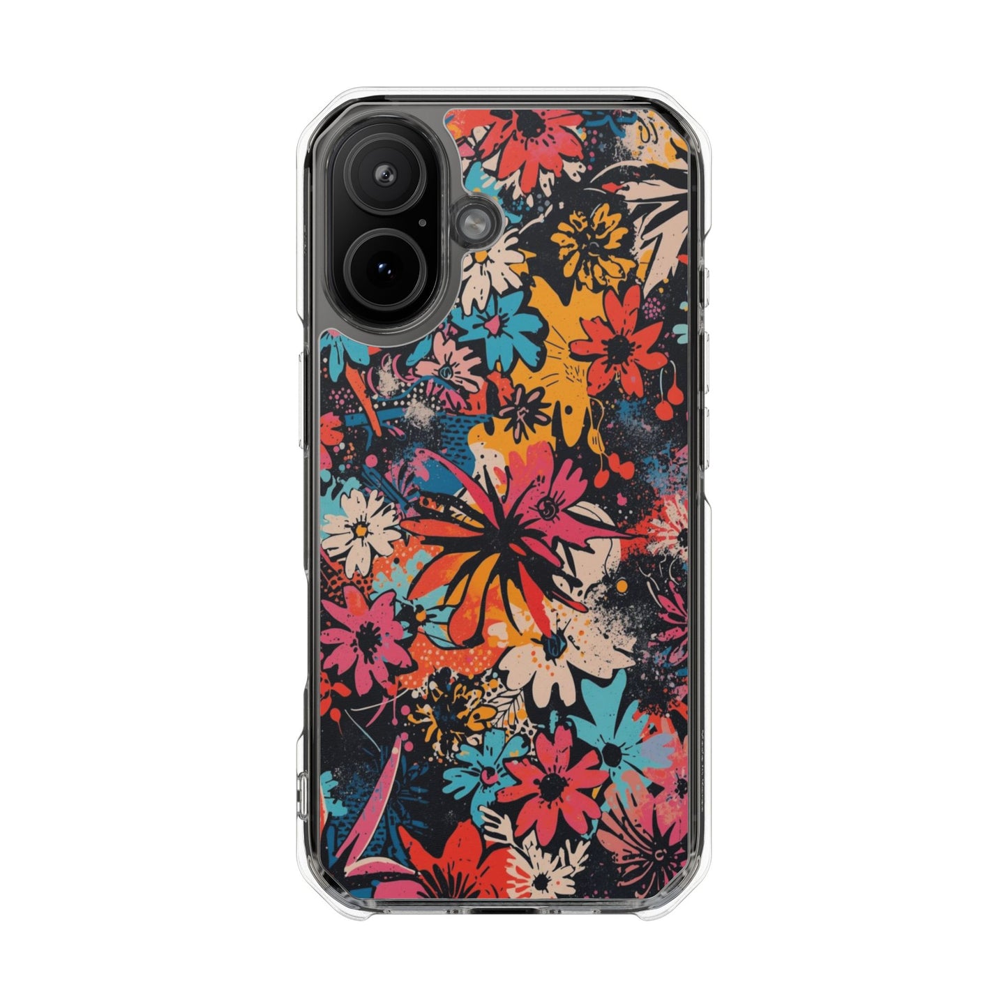 Floral Burst Clear Magnetic Phone Case — Impact-Resistant iPhone Cover