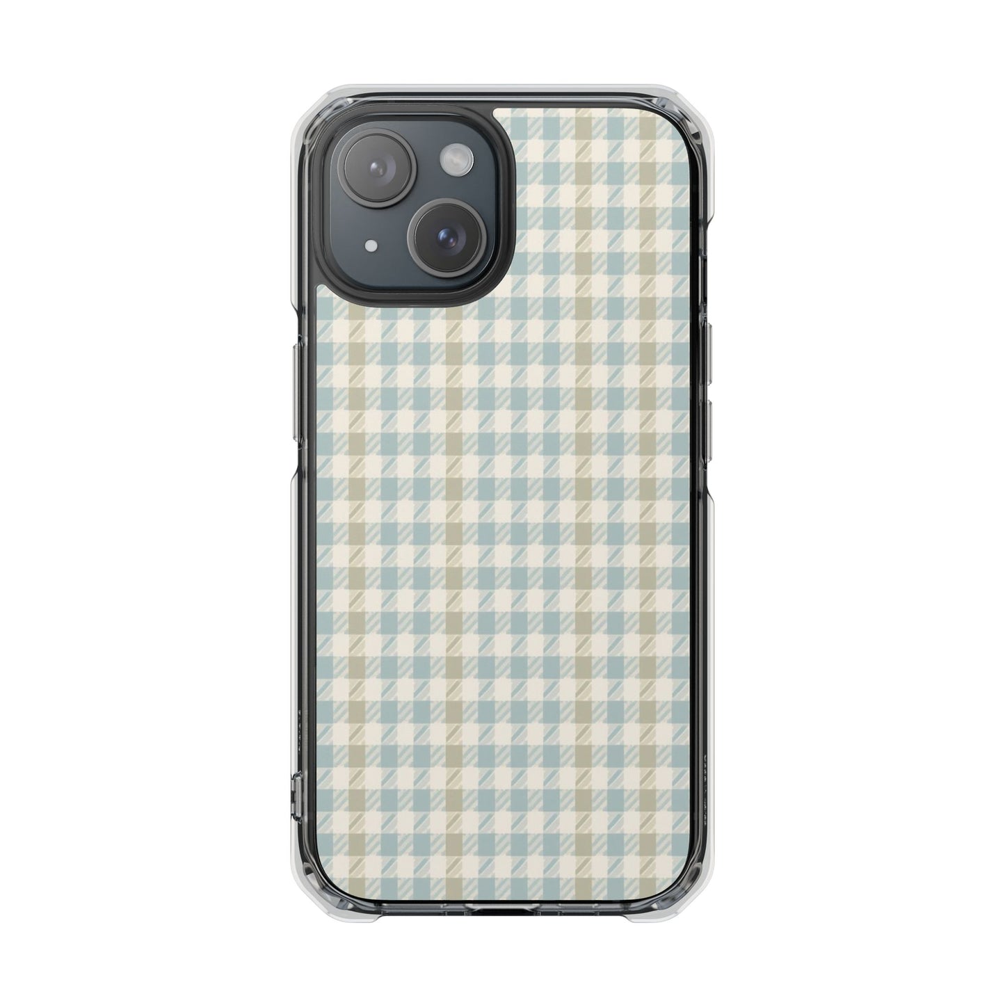 Clear Magnetic Phone Case — Pastel Blue Gingham Protective Cover