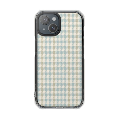 Clear Magnetic Phone Case — Pastel Blue Gingham Protective Cover