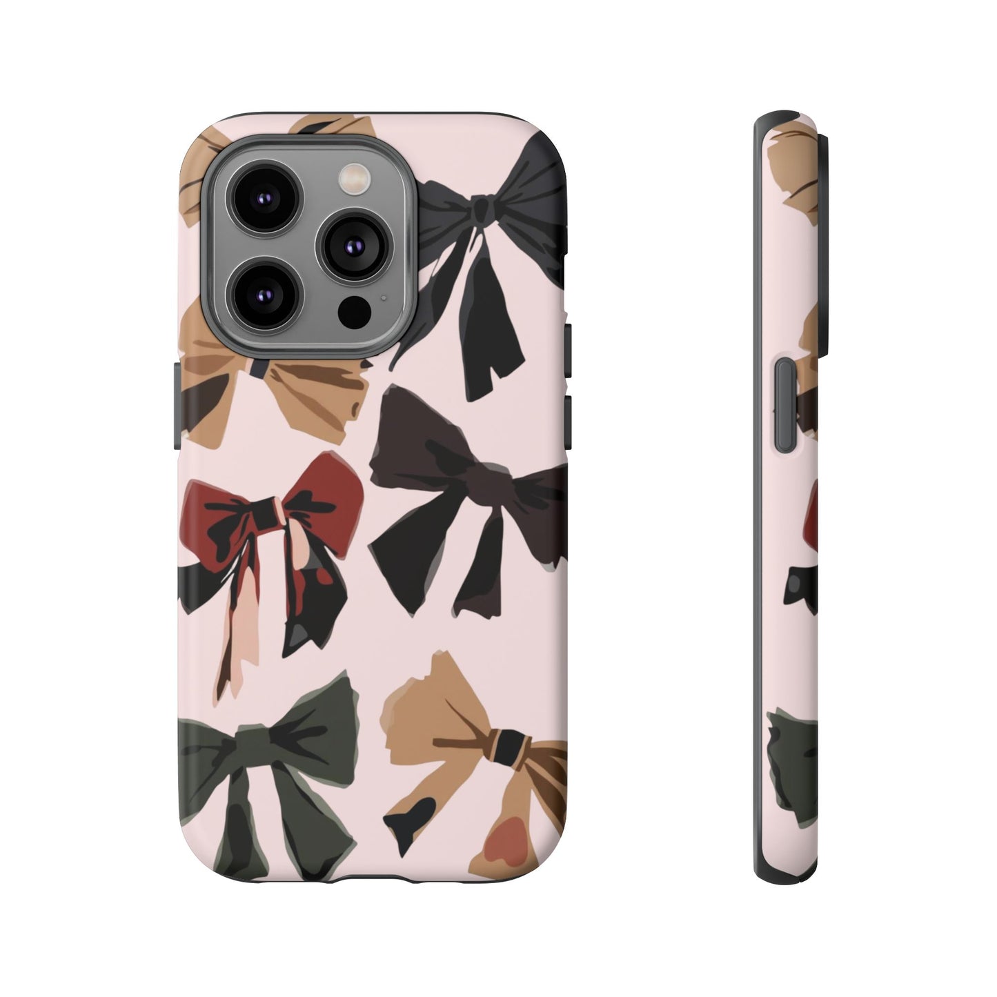 Bow Pattern Phone Case - Pink, Brown & Black Bows Protective Cover