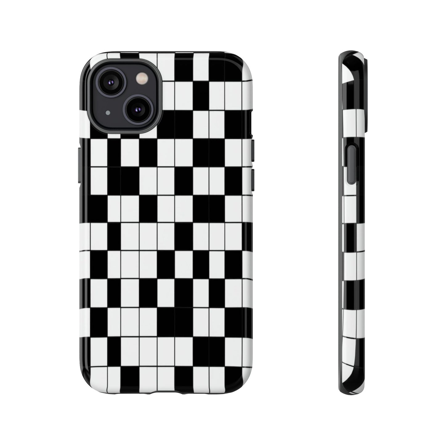 Crossword Grid Phone Case — Black & White Puzzle Pattern Tough Phone Cover