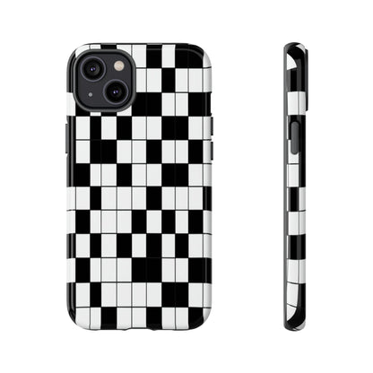 Crossword Grid Phone Case — Black & White Puzzle Pattern Tough Phone Cover