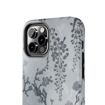 Tough Phone Case — Gray Cherry Blossom Ink Floral Design