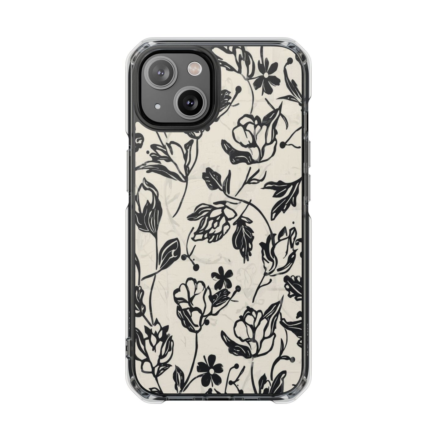 Floral Clear Magnetic Phone Case — Black Sketch Roses