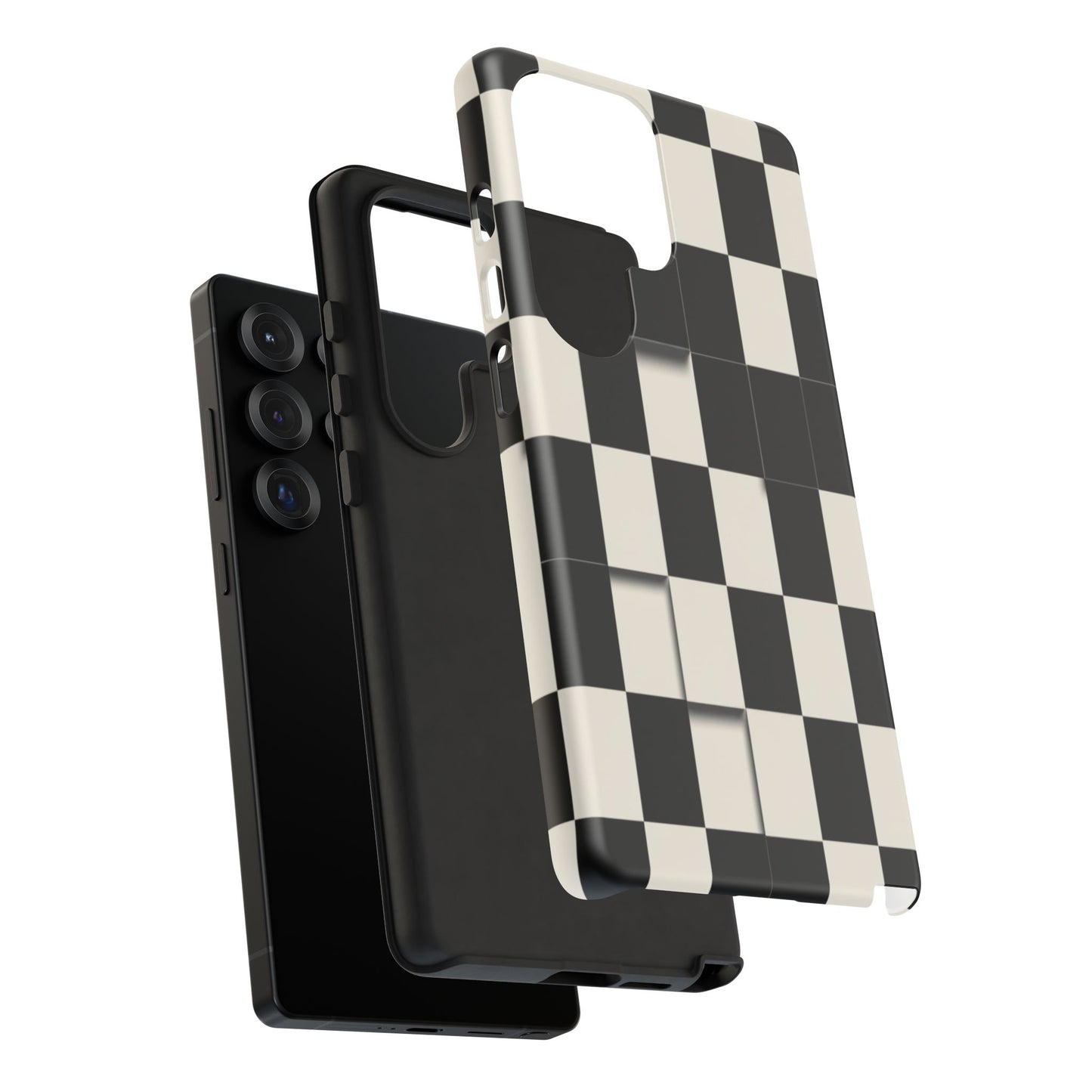 Checkerboard Tough Phone Case — Classic Black & Cream Grid Protective Cover