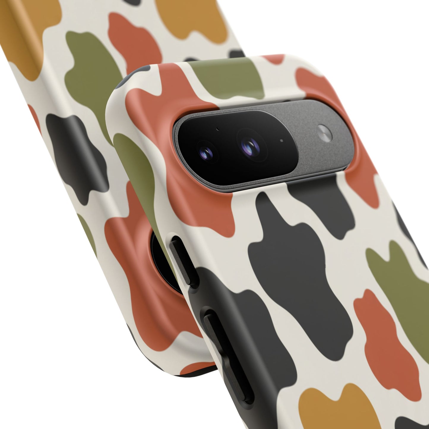 Camouflage Pattern Tough Phone Case – Retro Olive, Rust & Mustard Protective Cover