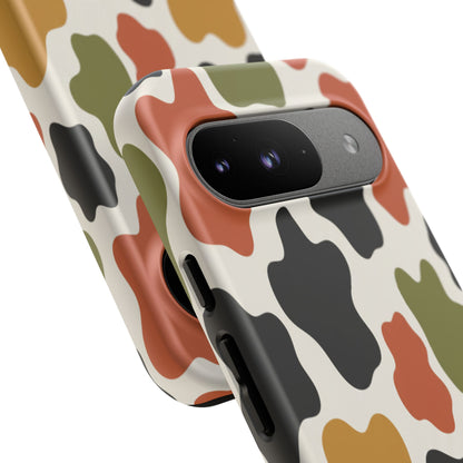 Camouflage Pattern Tough Phone Case – Retro Olive, Rust & Mustard Protective Cover