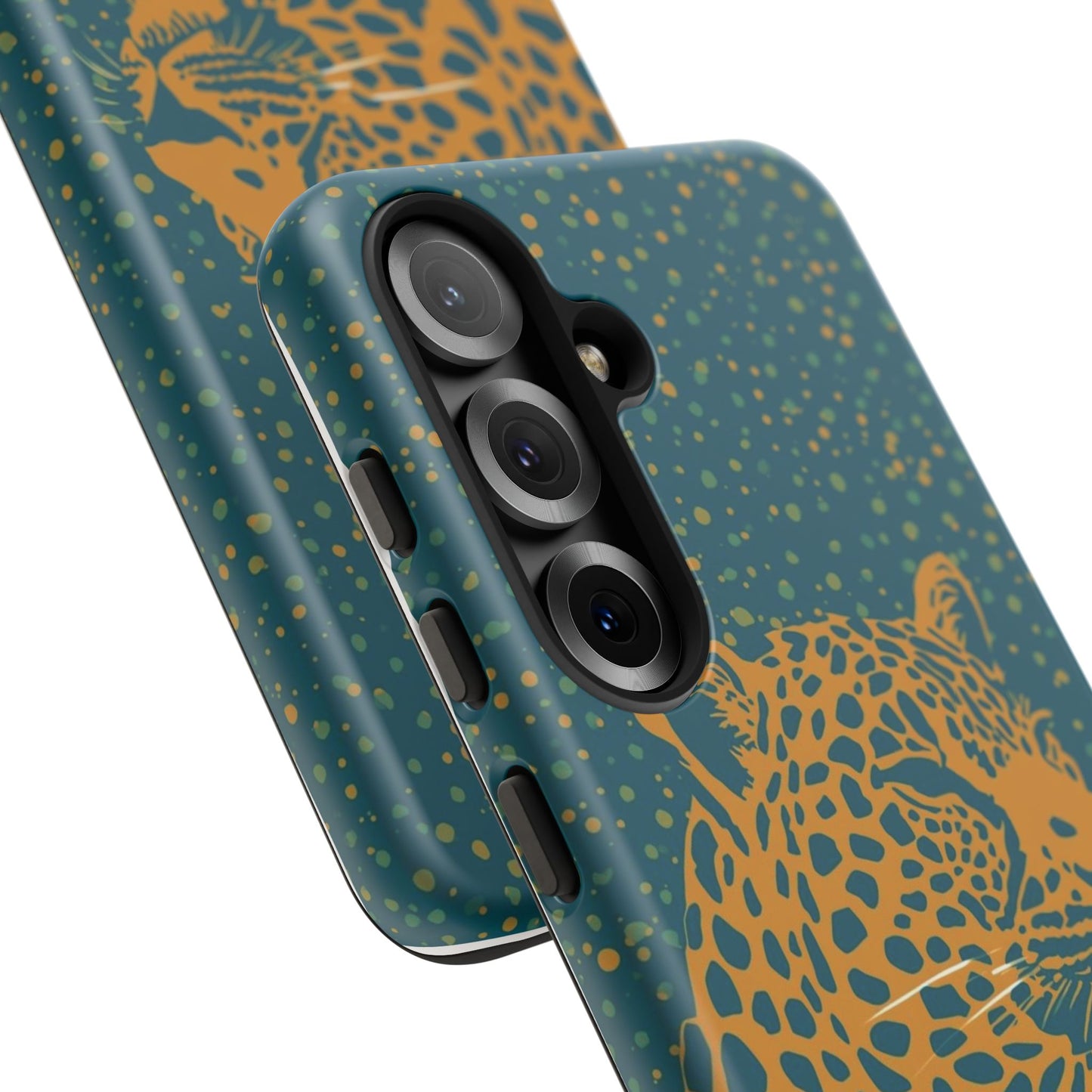 Leopard Spotlight Phone Case — Teal Gold Animal Print Protective Cover