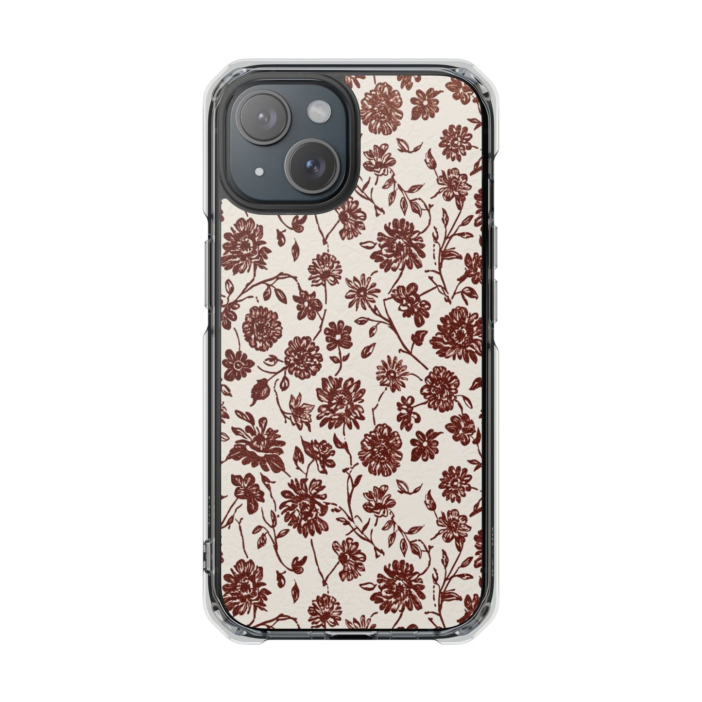 Floral Vintage Clear Phone Case — Brown Botanical Magnetic Impact Case