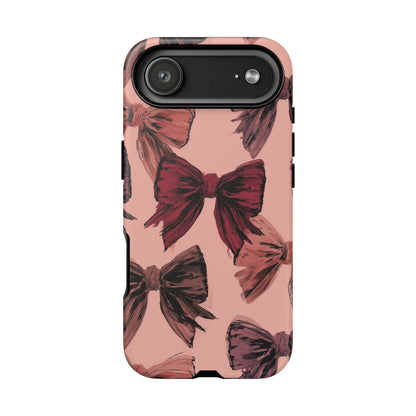 Bow Pattern Tough Phone Case — Pink Watercolor Bows Protective iPhone Cover