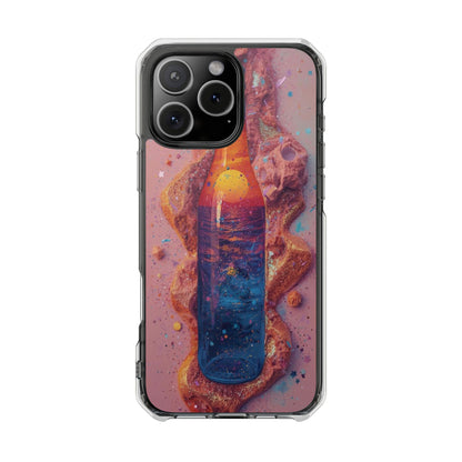 Clear Magnetic Phone Case — Cosmic Bottle Sunset Design