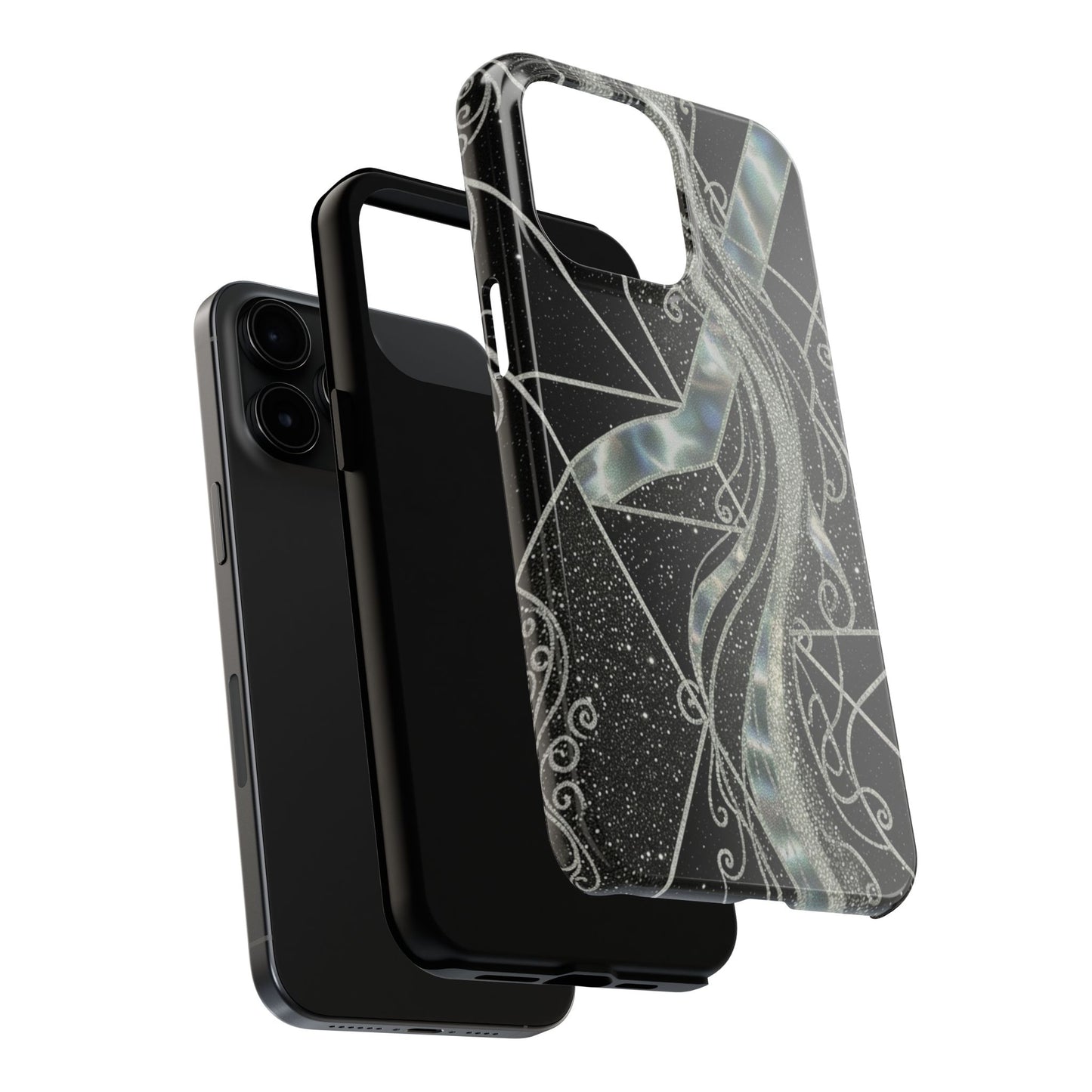 Geometry Tough Phone Case — Iridescent Ribbon on Black Celestial Background