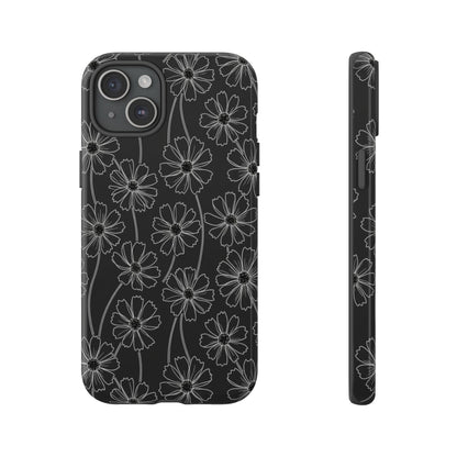 Floral Doodle Tough Phone Case — Black & Gray Daisy Pattern