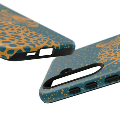 Leopard Print Tough Phone Case — Gold Panther on Teal, Protective iPhone Cover