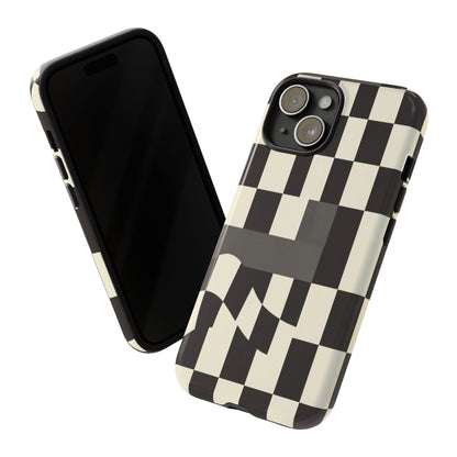 Checkerboard Wave Phone Case — Black & Cream Graphic Tough Case