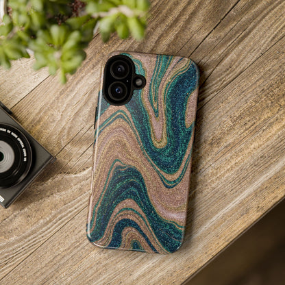 Marbled Teal & Gold Phone Case — Glitter Swirl Tough Case