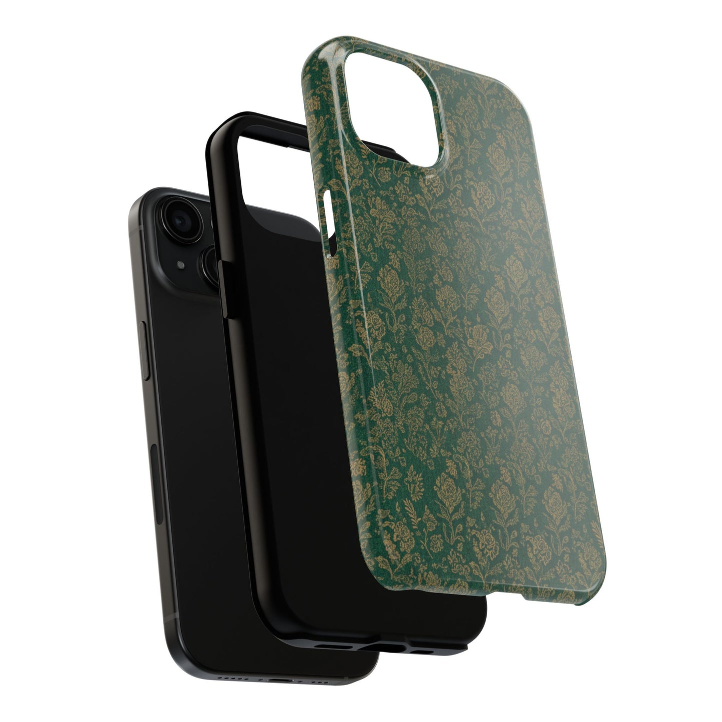 Vintage Floral Tough Phone Case — Green Damask Protective Cover