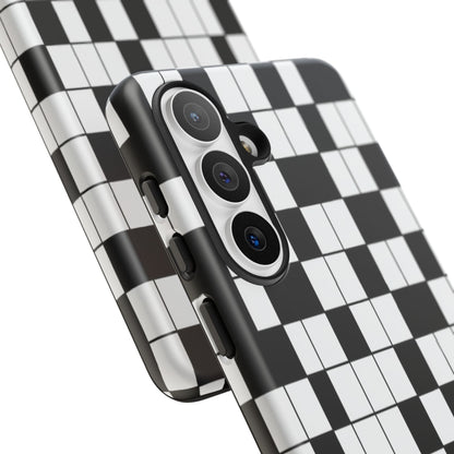 Crossword Grid Phone Case — Black & White Puzzle Pattern Tough Phone Cover