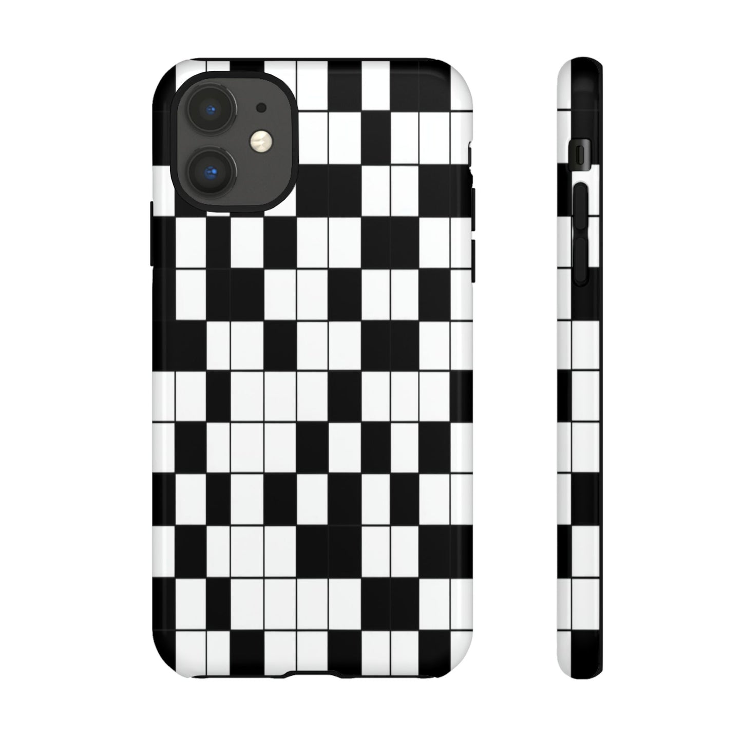 Crossword Grid Phone Case — Black & White Puzzle Pattern Tough Phone Cover