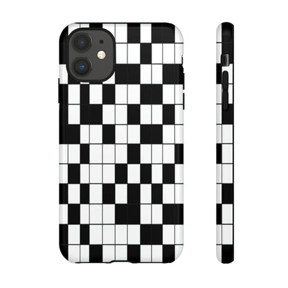 Crossword Grid Phone Case — Black & White Puzzle Pattern Tough Phone Cover
