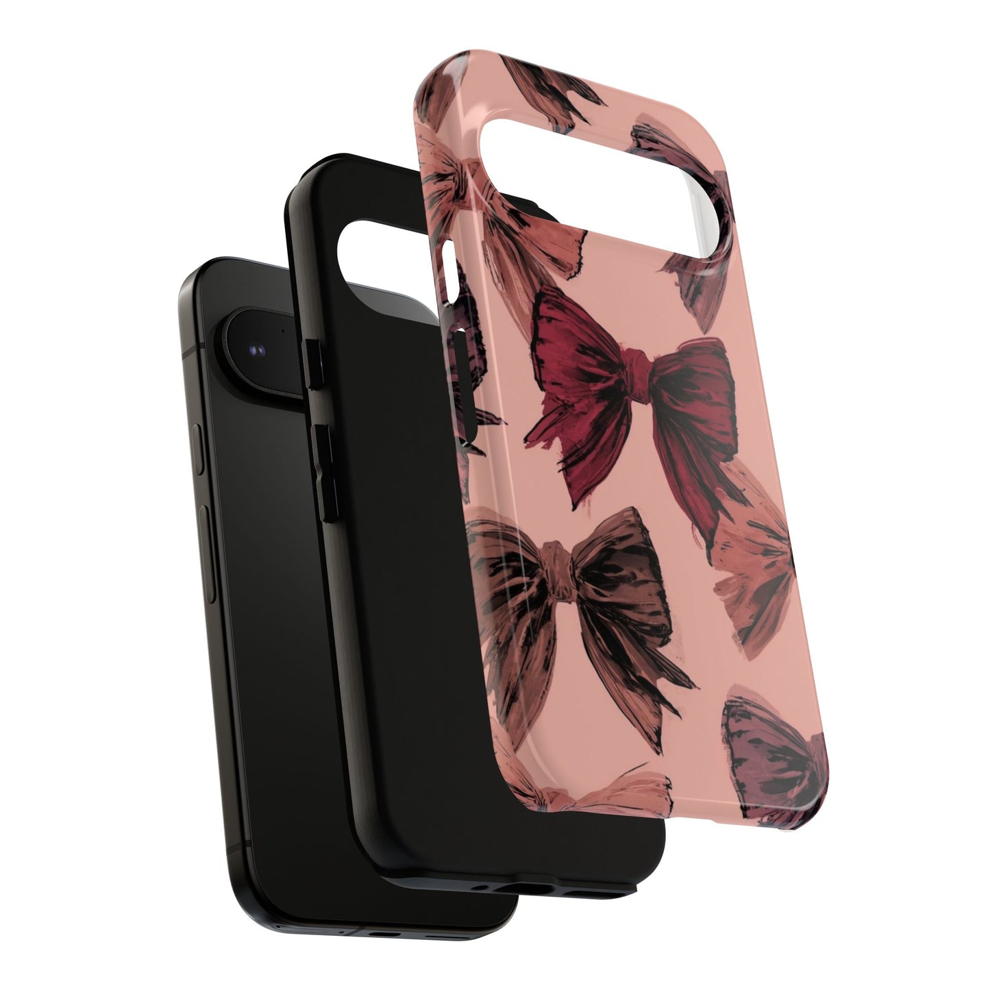 Bow Pattern Tough Phone Case — Pink Watercolor Bows Protective iPhone Cover