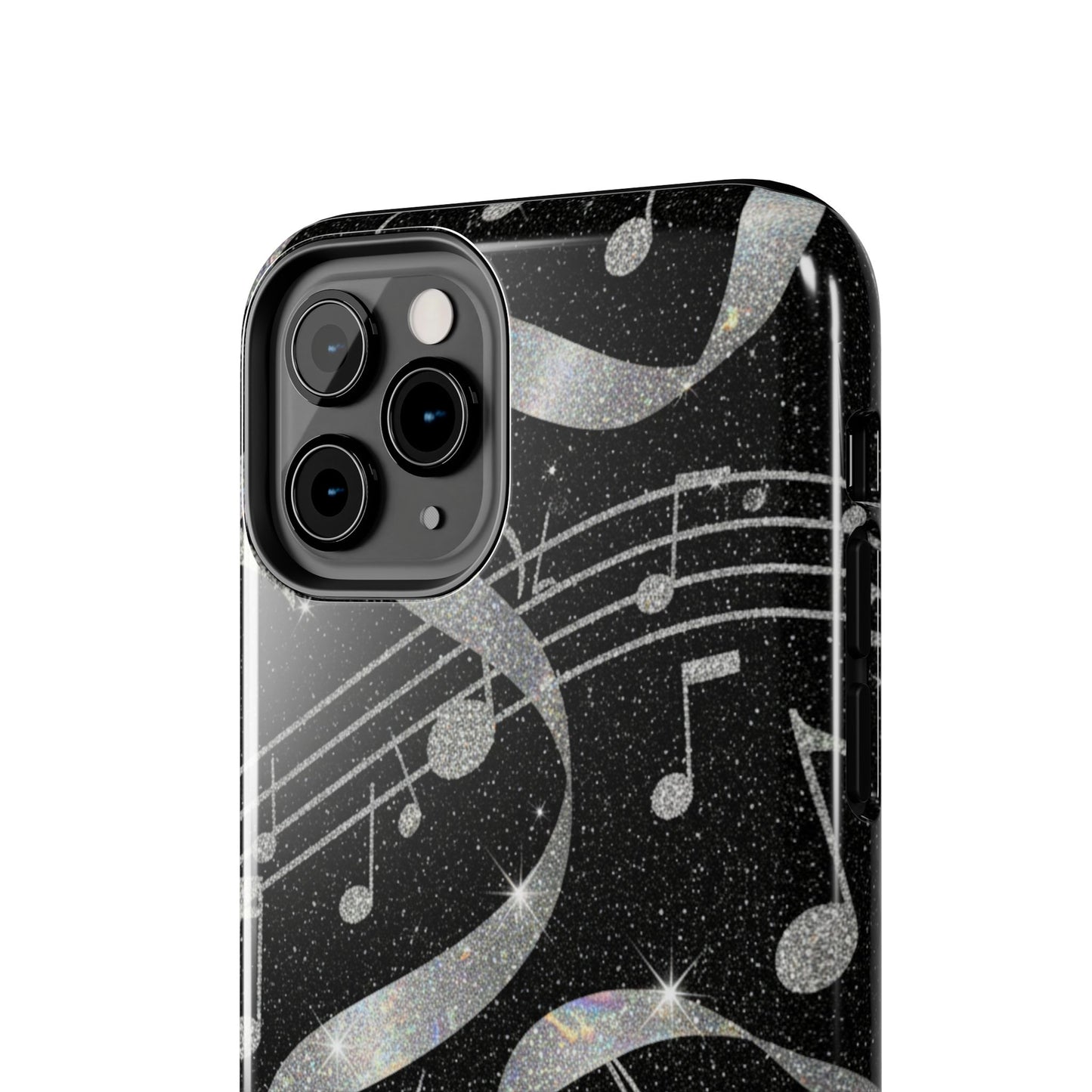 Musical Notes Tough Phone Case – Glitter Black Musician Phone Cover