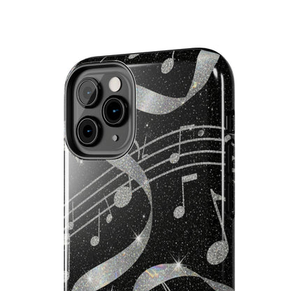 Musical Notes Tough Phone Case – Glitter Black Musician Phone Cover