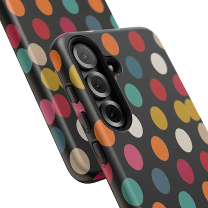 Polka Dot Tough Phone Case – Colorful Retro Dots on Black