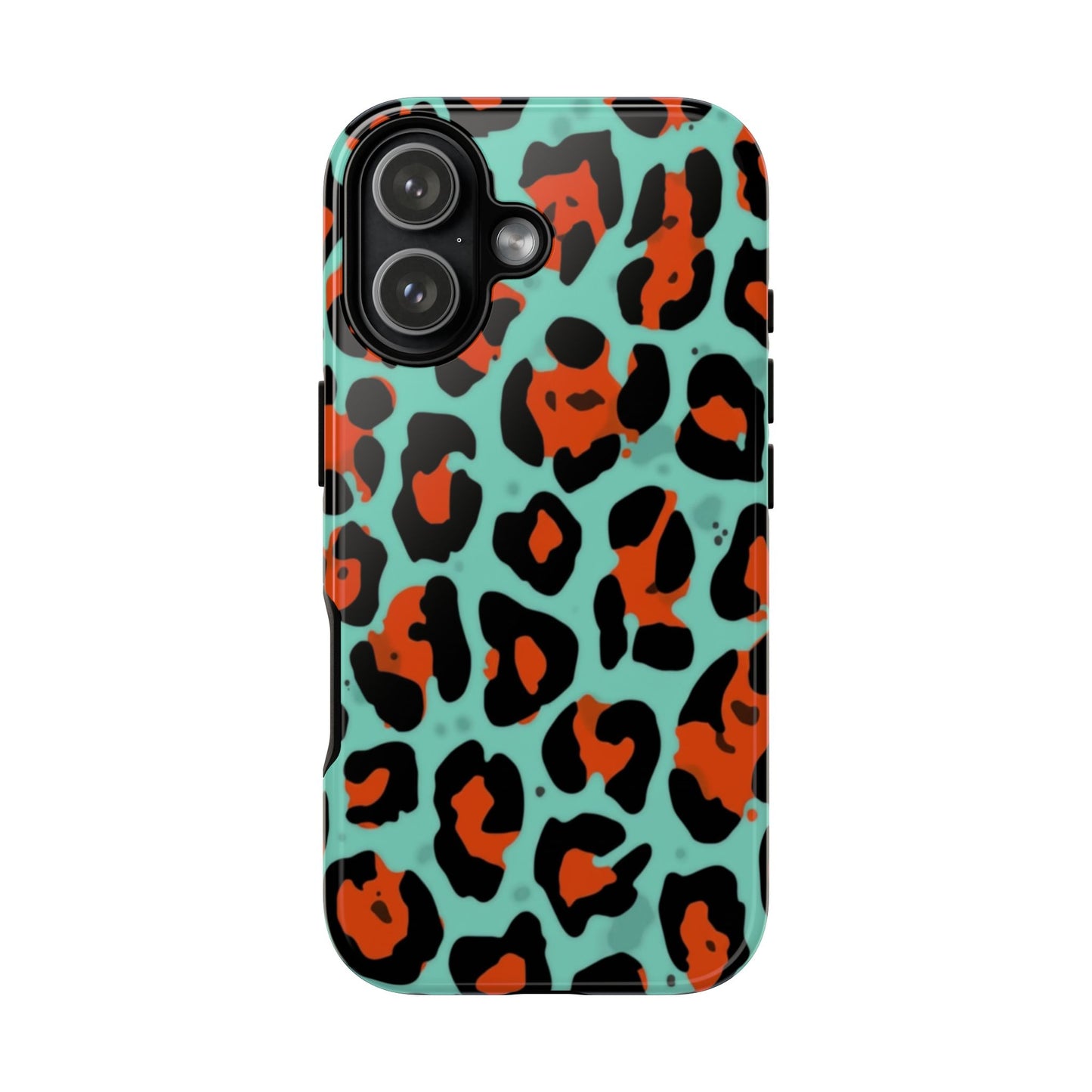 Leopard Print Tough Phone Case — Teal & Rust Protective iPhone Cover