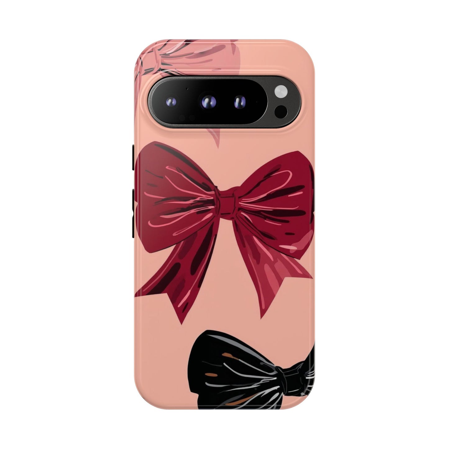 Bow Pattern Tough Phone Case — Pink, Red & Black Decorative Bows