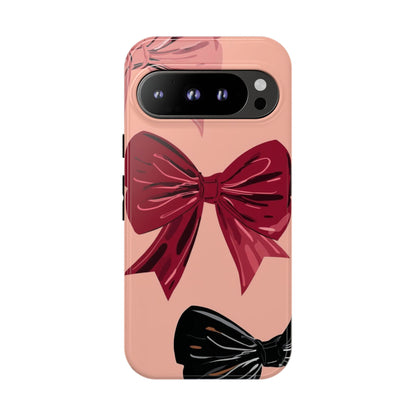 Bow Pattern Tough Phone Case — Pink, Red & Black Decorative Bows