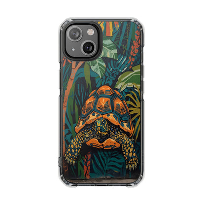 Tortoise Jungle Magnetic Clear Phone Case — Protective Clear Case with Tropical Tortoise Art