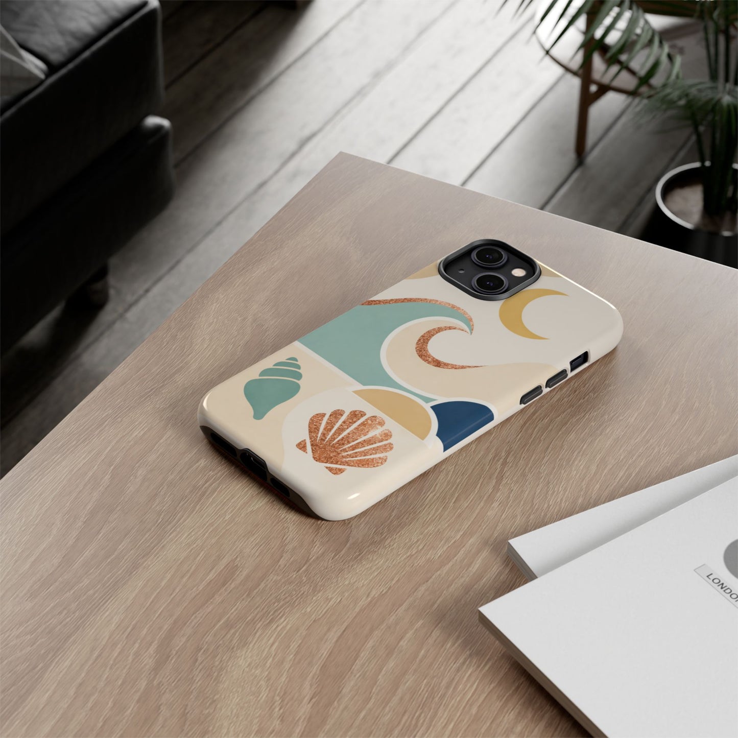 Sea Breeze Tough Phone Case — Retro Waves & Shells Design