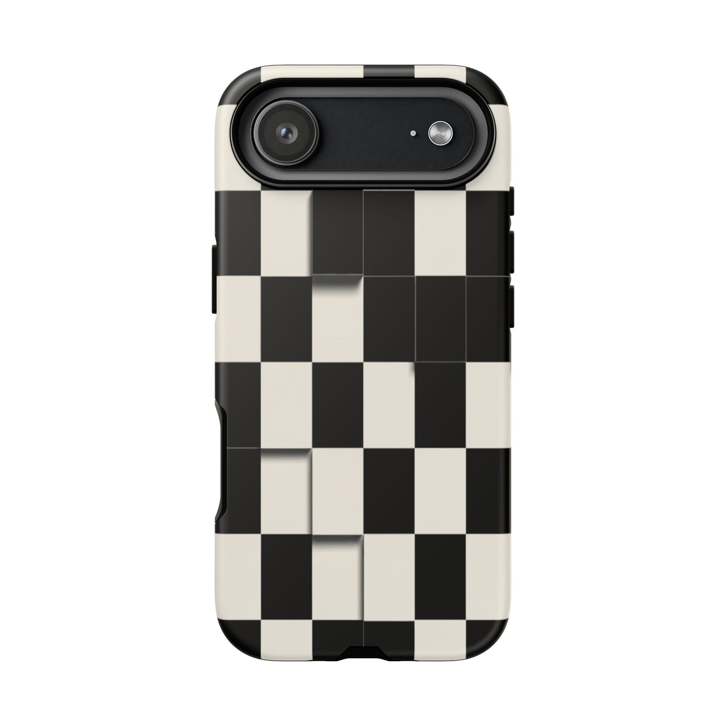 Checkerboard Tough Phone Case — Classic Black & Cream Grid Protective Cover