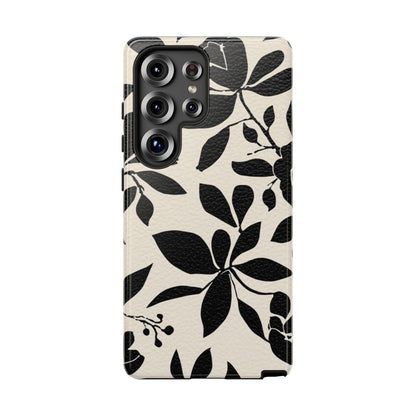 Black Floral Pattern Phone Case — Monochrome Botanical Tough Case