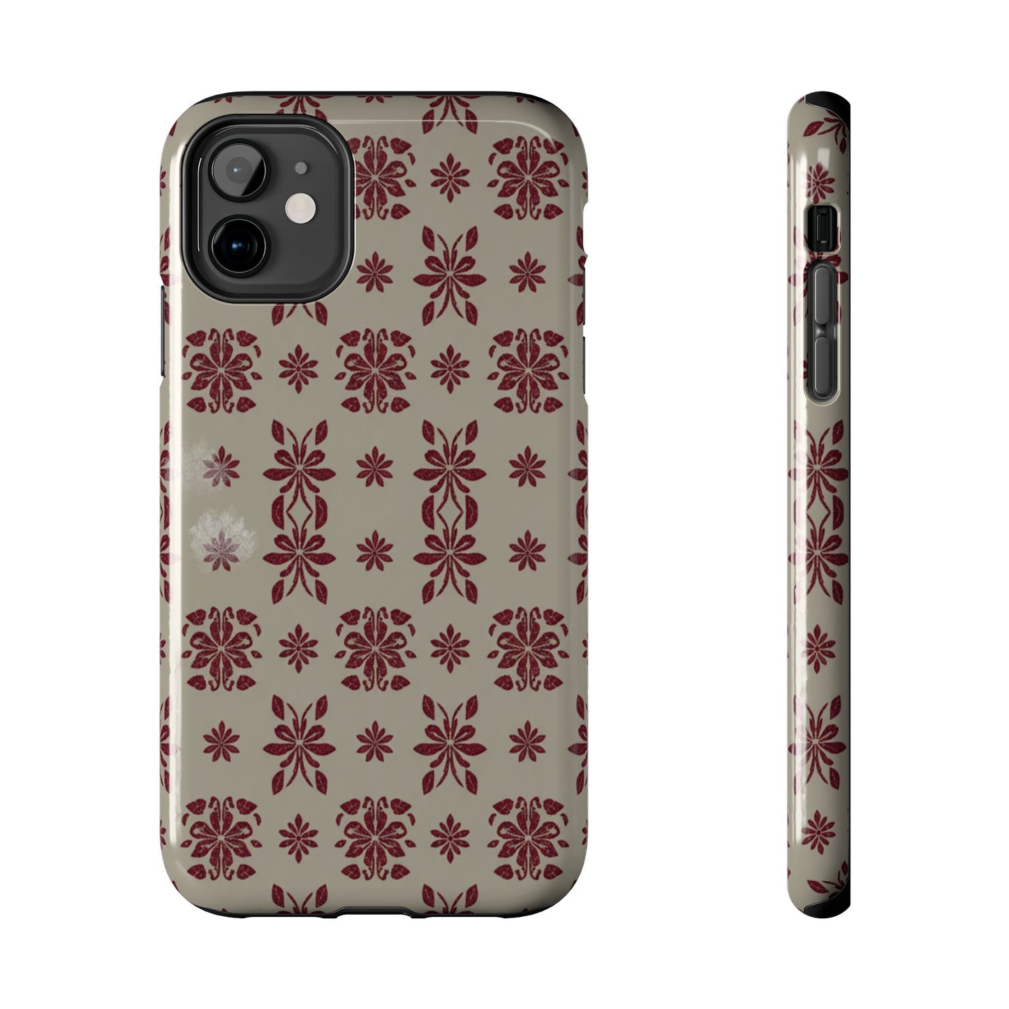 Tough Phone Case — Vintage Red Floral Pattern Protective Cover