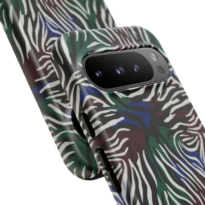 Zebra Camo Tough Phone Case – Green & Blue Animal Print Protective Cover