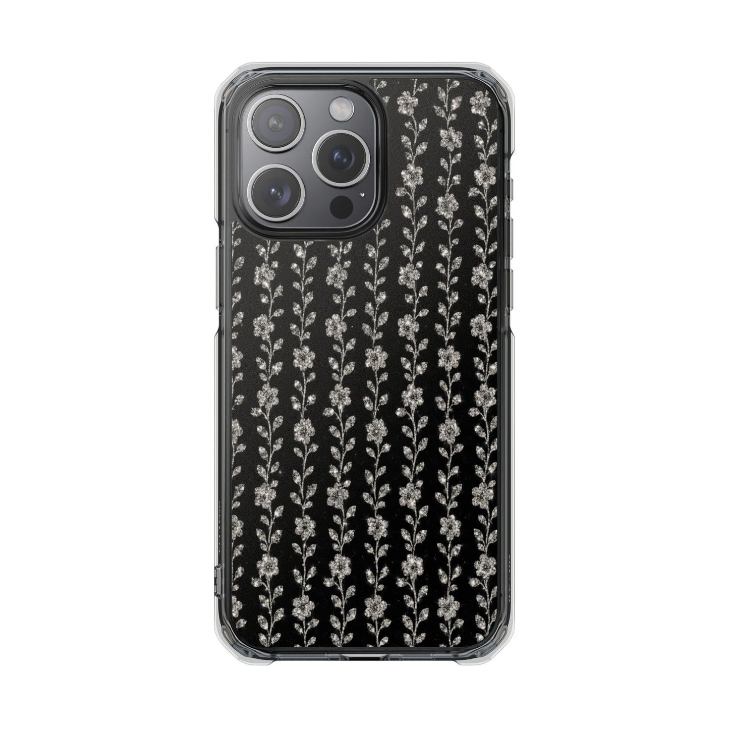 Clear Magnetic Phone Case — Minimal Black Floral Vine Pattern